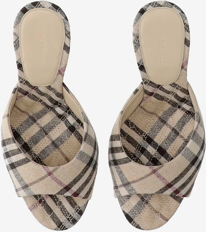 Linen Blend Mules With Check Pattern - Image 2