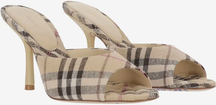 Linen Blend Mules With Check Pattern - Image 3