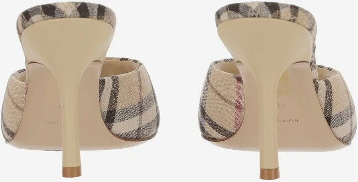 Linen Blend Mules With Check Pattern - Image 4
