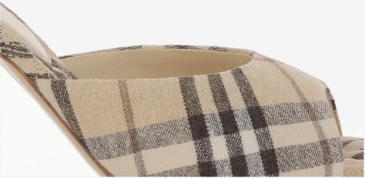 Linen Blend Mules With Check Pattern - Image 5
