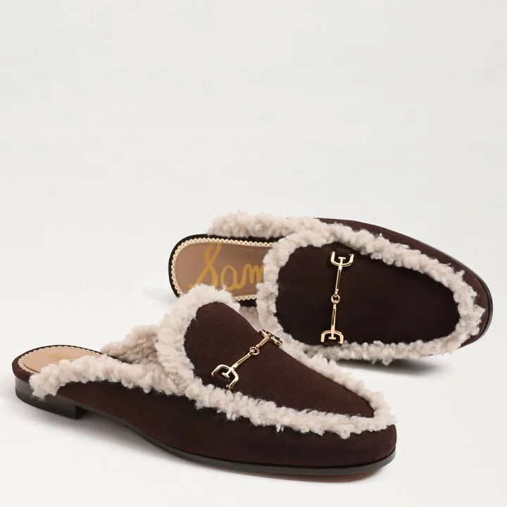 Linnie Bit Cozy Mule In Café Noir Dark Brown Suede