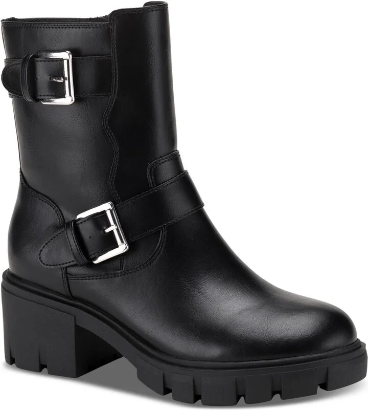 Lionell Womens Faux Leather Embossed Motorcycle Boots