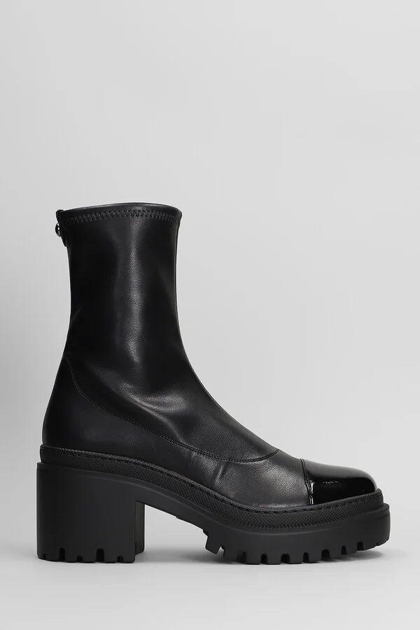 Lionora Combat Boots In Black Leather