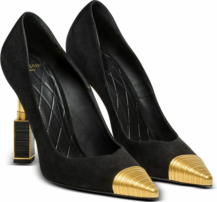 Lipstick Pumps In Suede Leather And Brass - Image 3