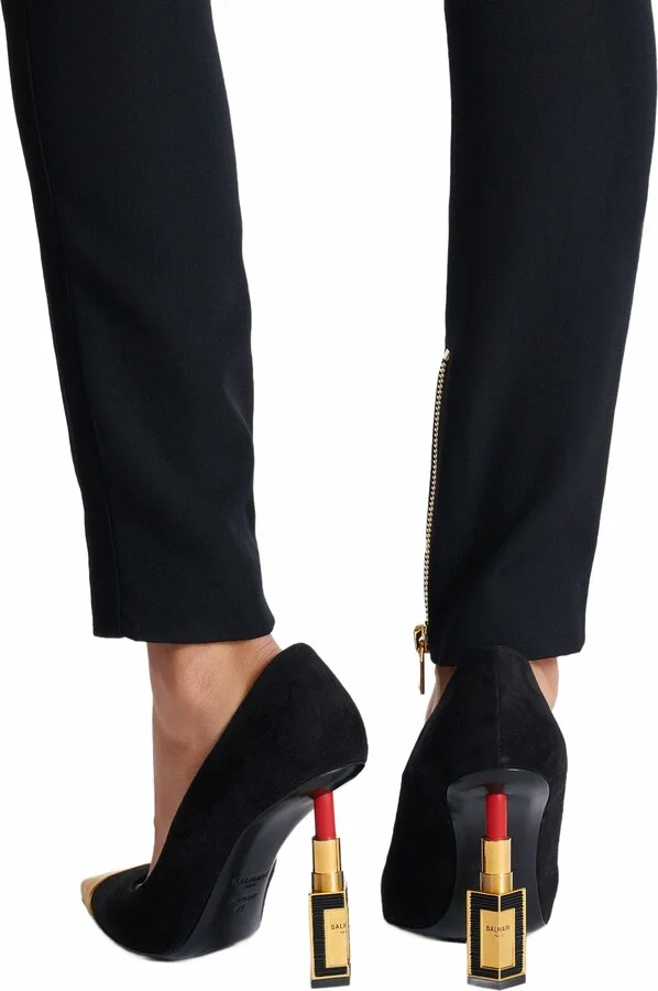 Lipstick Pumps In Suede Leather And Brass - Image 9