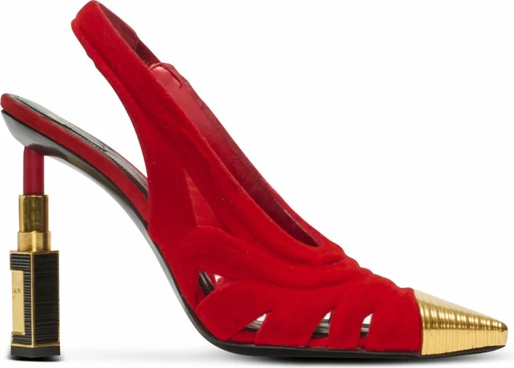Lipstick Pumps In Suede Leather And Brass