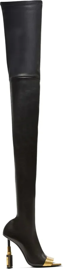 Lipstick thigh-length leather boots