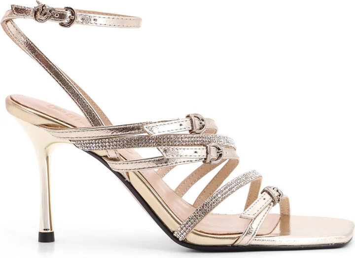 Lisa Leather Sandals With Rhinestone Strap Detail