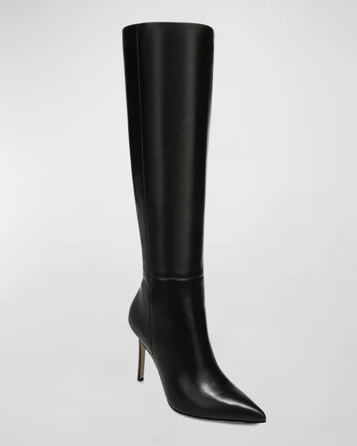 Lisa Leather Stiletto Wide-Calf Knee Boots - Image 2
