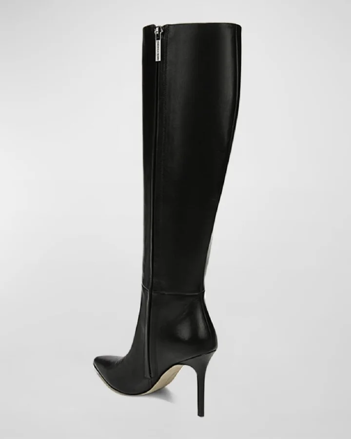 Lisa Leather Stiletto Wide-Calf Knee Boots - Image 3