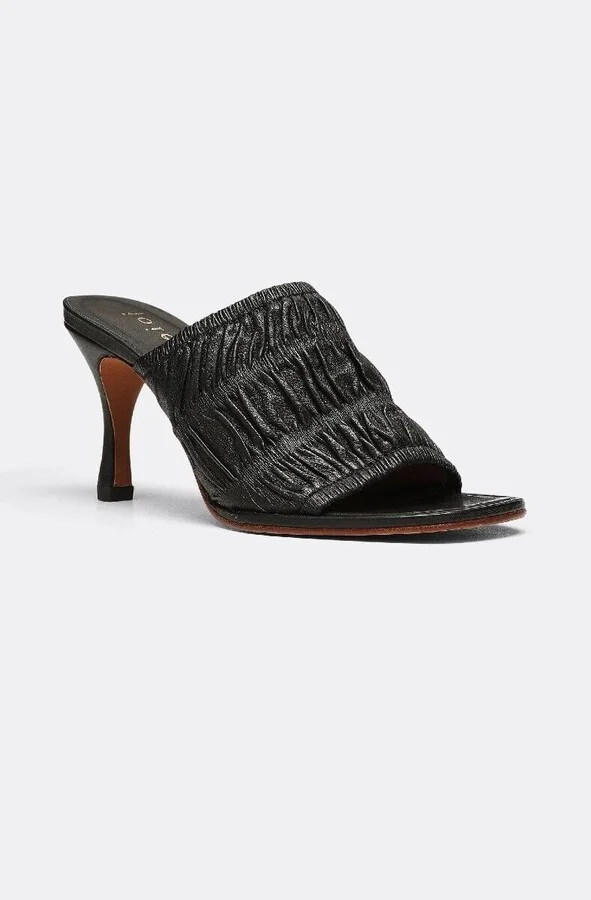 Lisa Lisa08-Blk Mule Women's US 7.5 Black Ruched Leather High Heel FZP005 (Black,7.5)