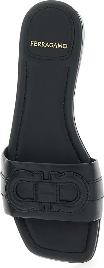 'liss' Black Sandals With Embossed Logo On The Band And Square Toe In Leather Woman - Image 3