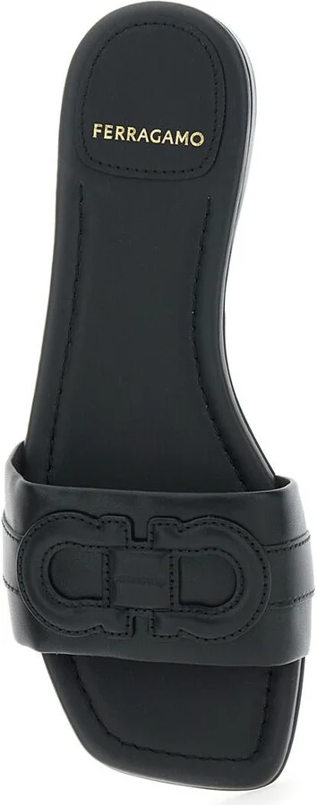 'Liss' Black Sandals With Embossed Logo On The Band And Square Toe In Leather Woman - Image 3