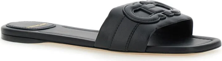 'Liss' Black Sandals With Embossed Logo On The Band And Square Toe In Leather Woman