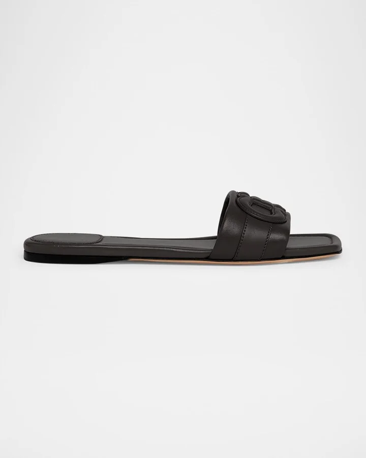 Liss Leather Logo Flat Slide Sandals