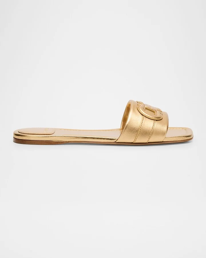 Liss Leather Logo Flat Slide Sandals