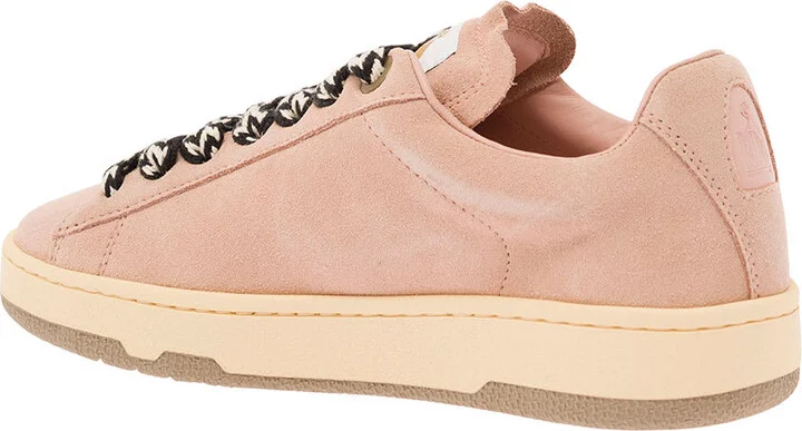 'lite Curb' Pink Low Top Sneakers With Oversized Multicolor Laces In Suede Woman - Image 3