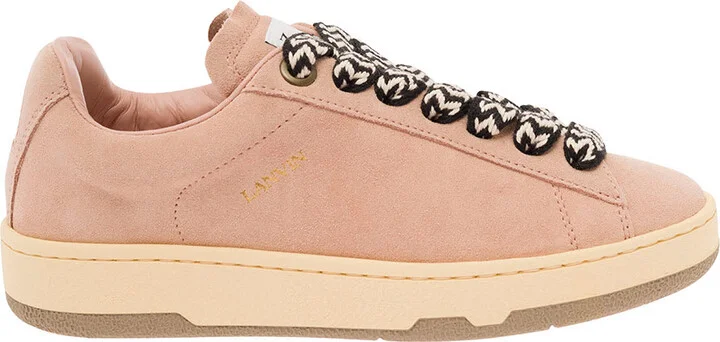 'lite Curb' Pink Low Top Sneakers With Oversized Multicolor Laces In Suede Woman
