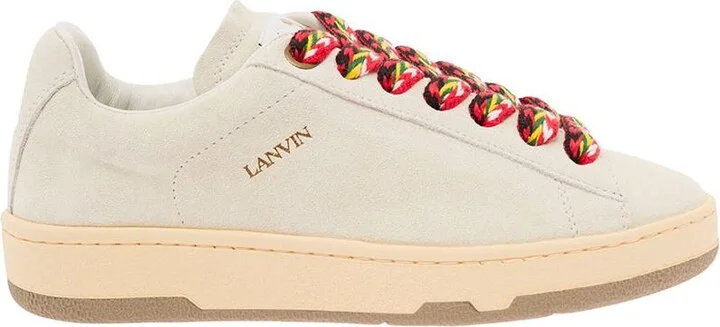 'Lite Curb' White Low Top Sneakers With Oversized Multicolor Laces In Leather Woman