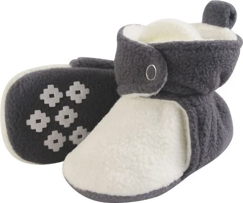 Little Treasure Baby and Toddler Cozy Fleece Booties, Charcoal Cream, 12-18 Months