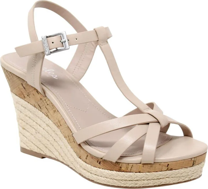 Little Womens Faux Leather Strappy Wedge Sandals