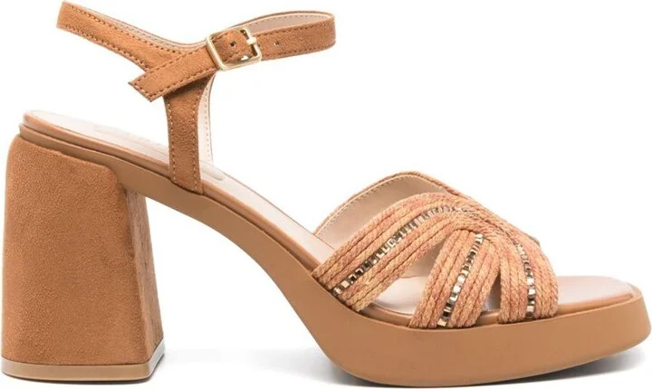 Liu Jo Caramel Brown Sandals With High Block Heel