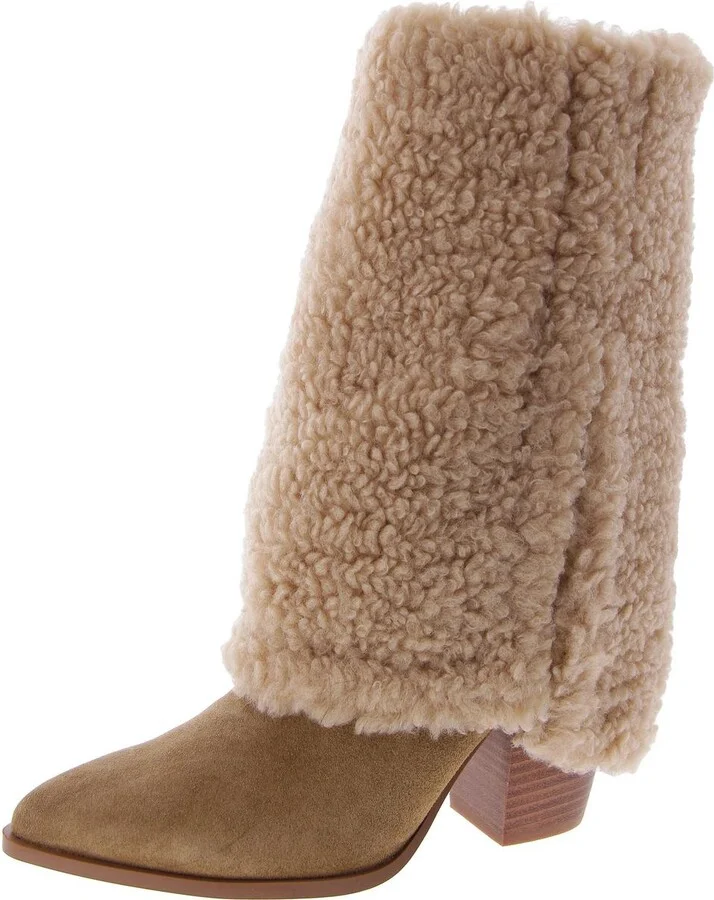 Livvy-F Womens Faux Shearling Block Heel Mid-Calf Boots