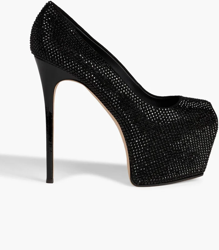 Liza crystal-embellished suede platform pumps