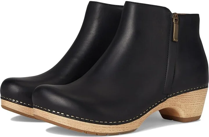 Lizanne Boots Women Black Leather Round Toe Side Zip Ankle Bootie KHD2601 (Black,41)