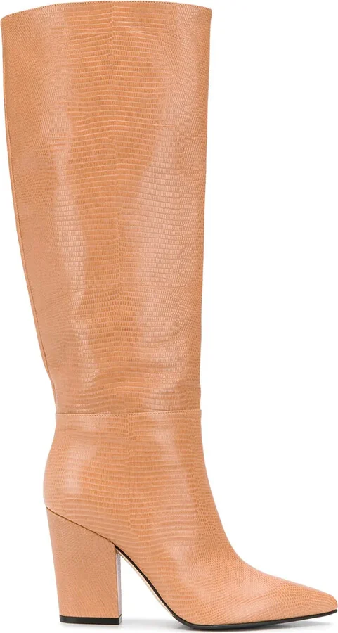 Lizard-Effect Block Heel Boots