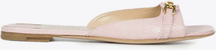 Lizard-Effect Leather Flat Sandals