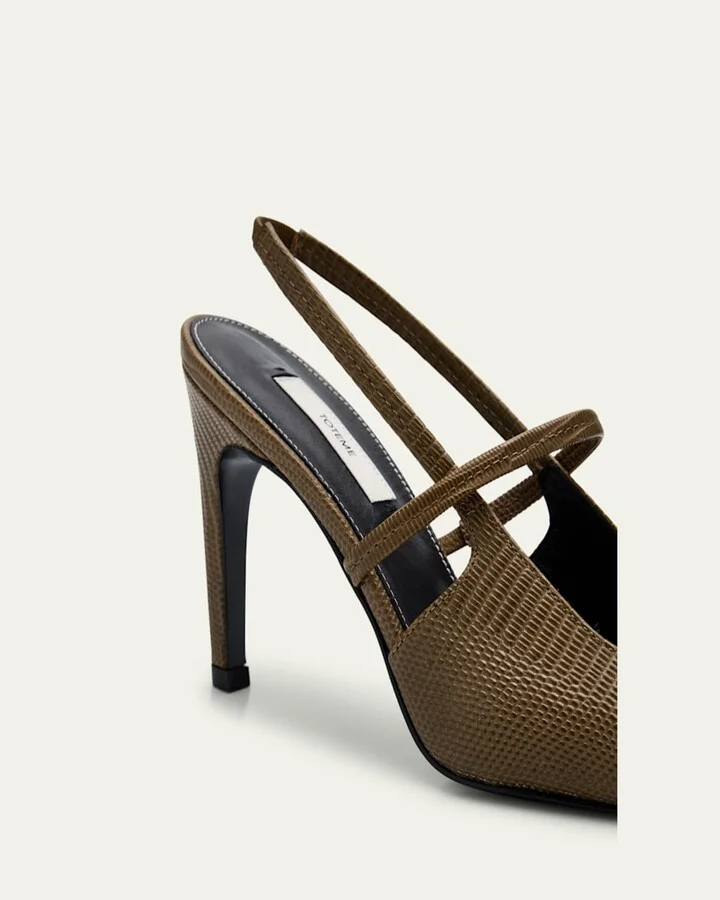 Lizard-Embossed Leather Slingback Pumps - Image 3