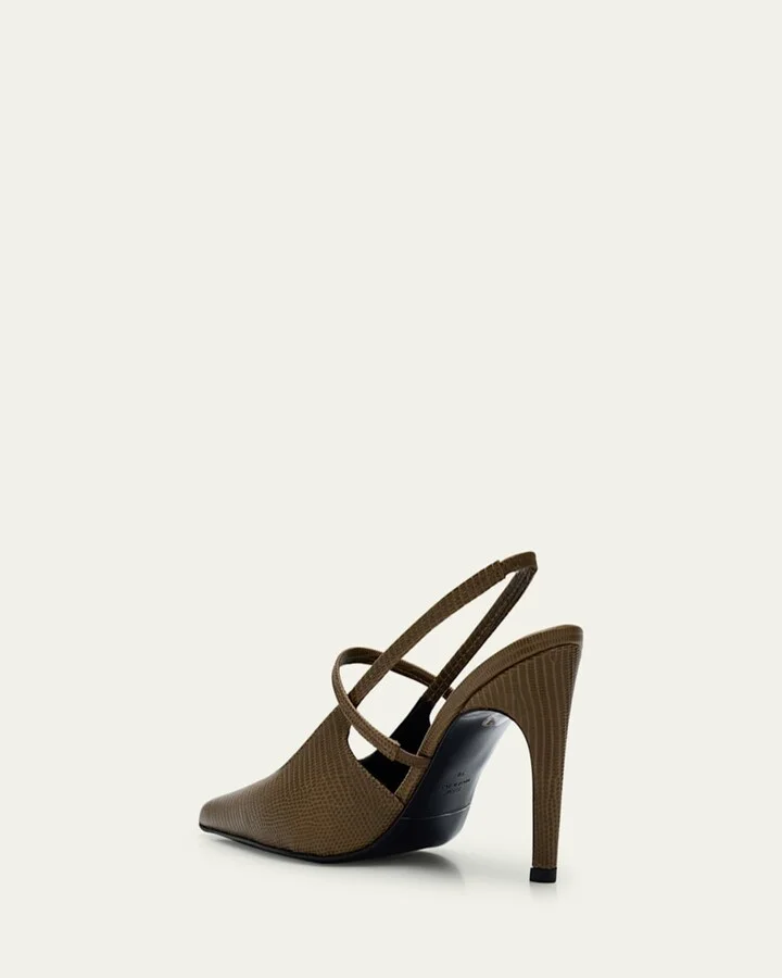 Lizard-Embossed Leather Slingback Pumps - Image 7