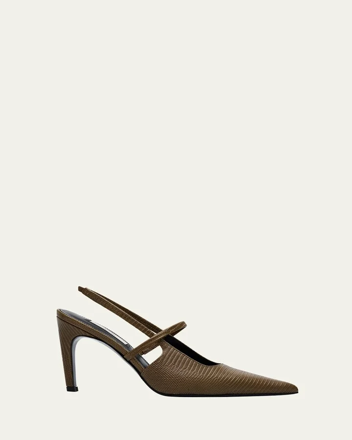 Lizard-Embossed Leather Slingback Pumps