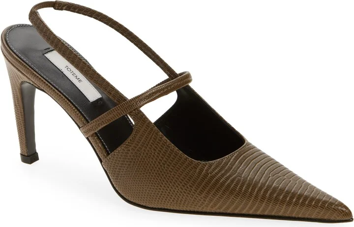 Lizard Embossed Sharp Pointed Toe Slingback Pump