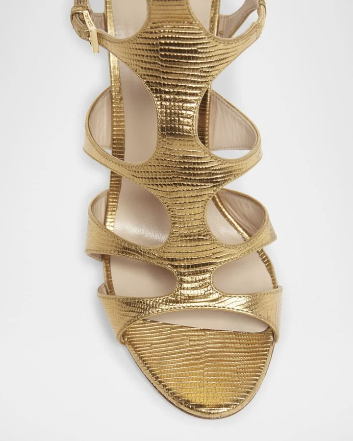Lizard-Printed Leather Caged Sandals - Image 5