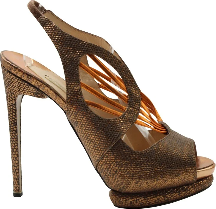 Lizard Specchio High Heel Sandals in Metallic Bronze Leather