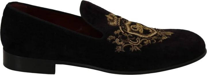 Loafers Black Velvet Gold Men's Crown