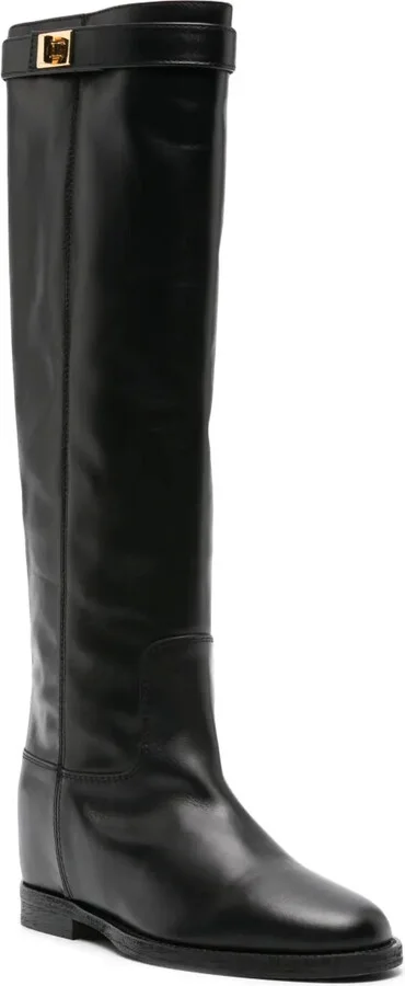 Lock-Detail Leather Knee-High Boots - Image 2