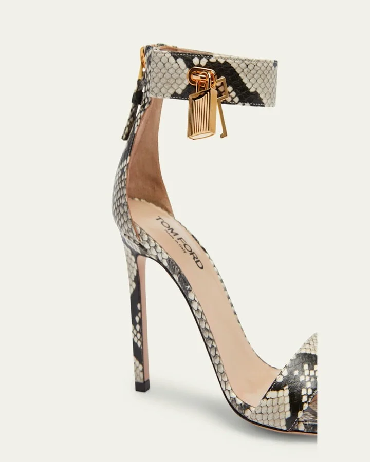 Lock Python Embossed Ankle-Cuff Sandals - Image 7