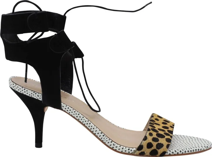 Loeffler Randal Ambrose Lace Up Sandals in Cheetah and Black Leather
