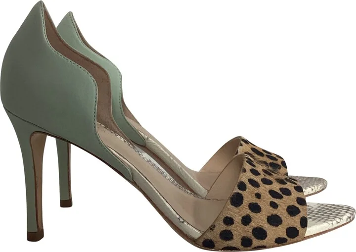Loeffler Randal Calf Hair Trimmed Sandals in Mint Green Leather