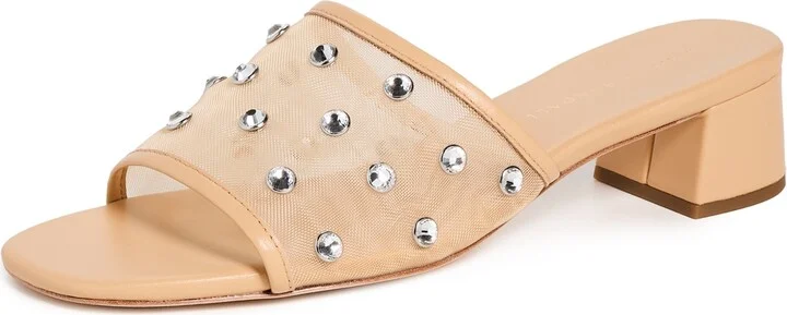 Loeffler Randall Brooke Mesh Mid-Heel Mule Sandals With Crystal Embellishment
