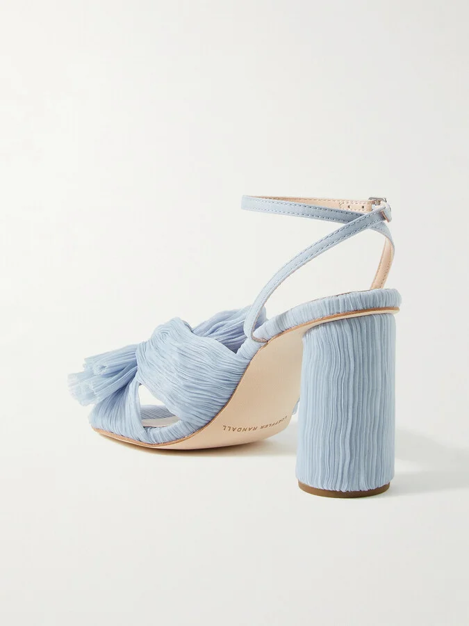 Loeffler Randall - Camellia Bow-embellished Plissé-organza Sandals - Blue - Image 3