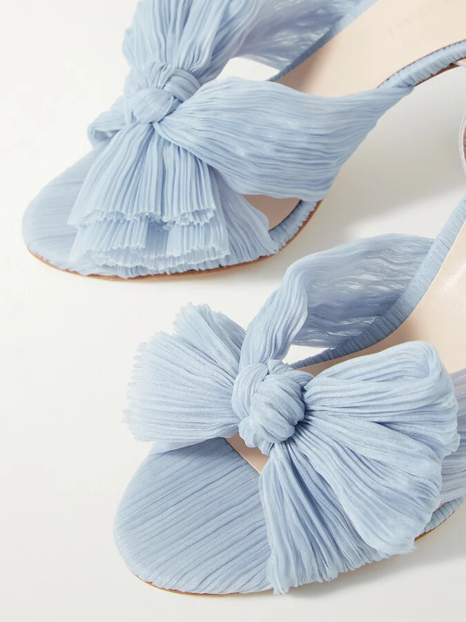 Loeffler Randall - Camellia Bow-embellished Plissé-organza Sandals - Blue - Image 4