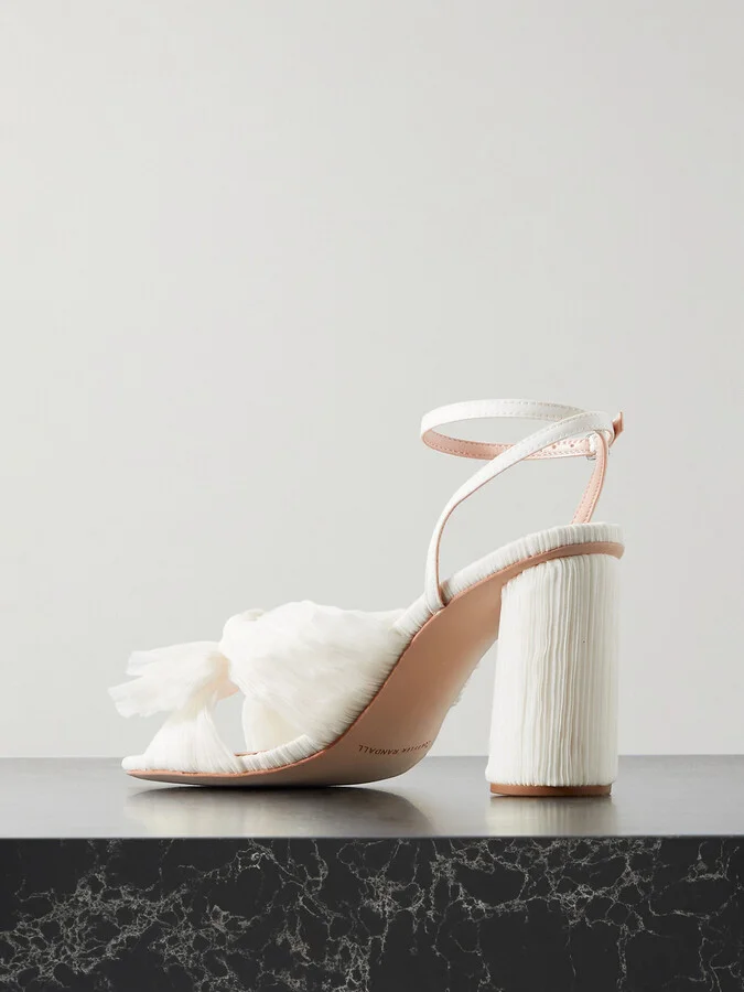 Loeffler Randall - Camellia Bow-embellished Plissé-organza Sandals - Off-white - Image 3