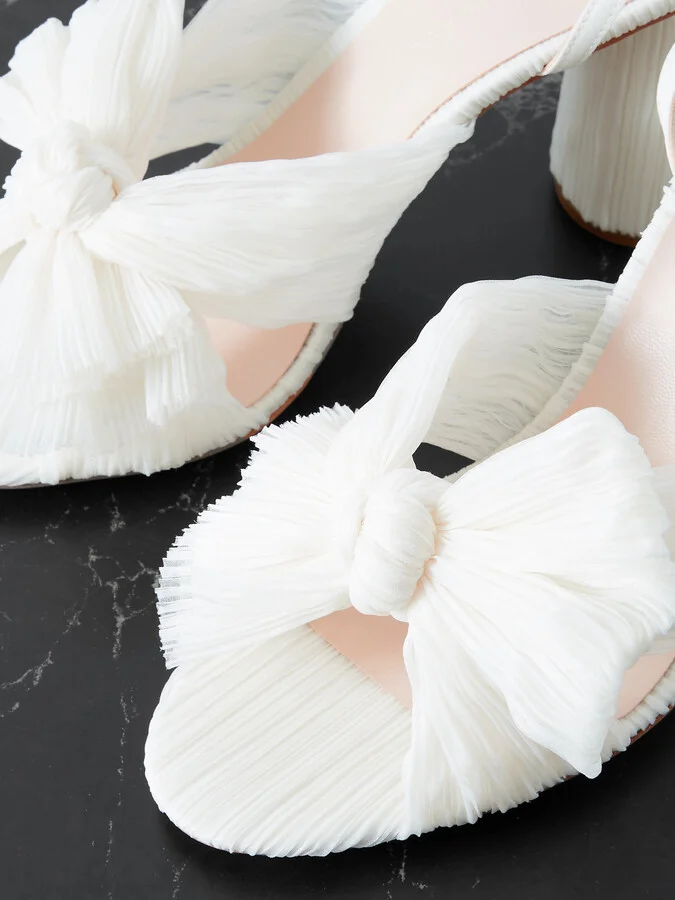 Loeffler Randall - Camellia Bow-embellished Plissé-organza Sandals - Off-white - Image 4