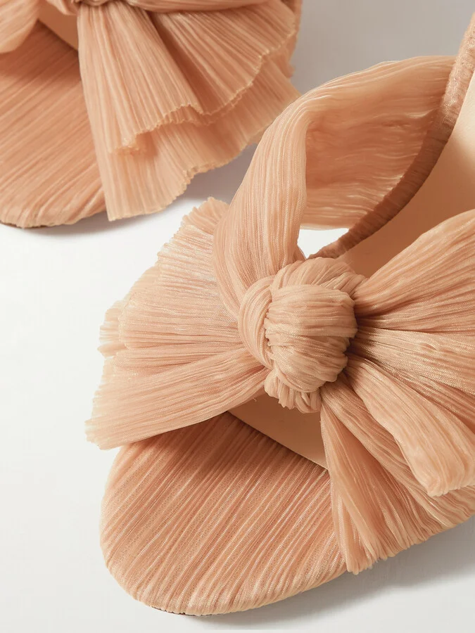 Loeffler Randall - Camellia Bow-embellished Plissé-organza Sandals - Pink - Image 4