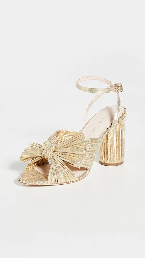 Loeffler Randall Camellia Gold Pleated Bow Heel with Ankle Strap - Image 2