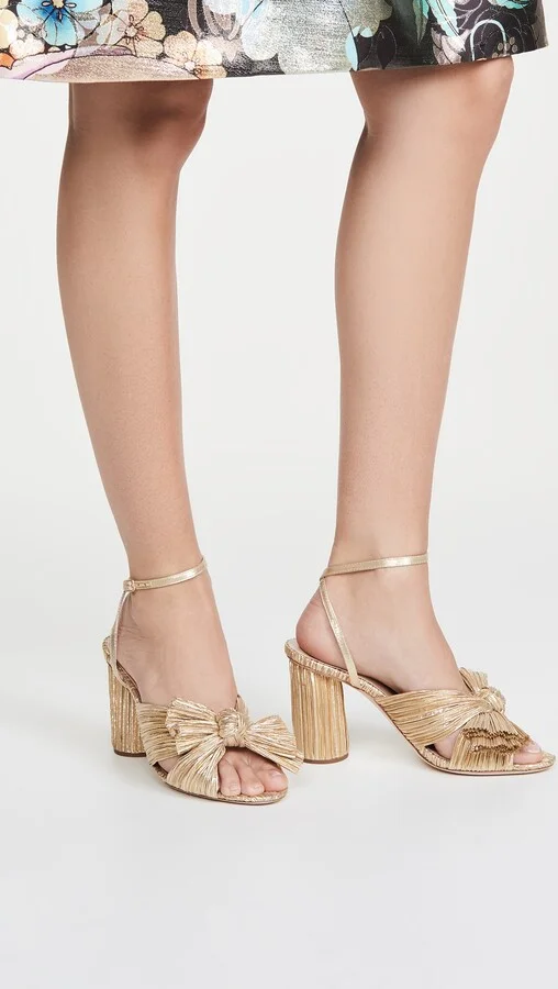 Loeffler Randall Camellia Gold Pleated Bow Heel with Ankle Strap - Image 3